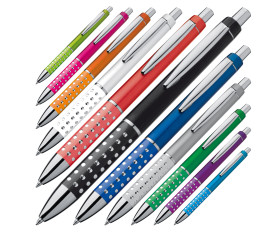 Plastic ball pen with sparkling dot grip zone